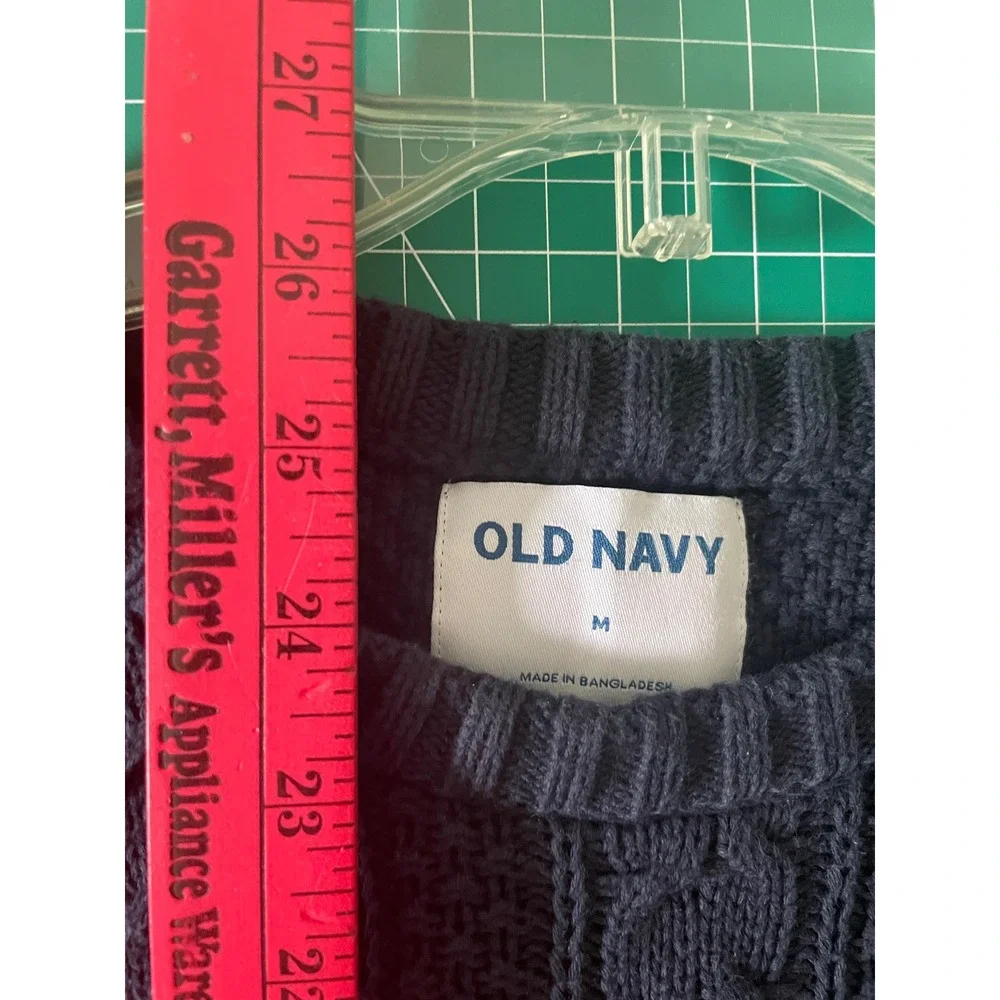 Old Navy Mens Navy Blue Cable Knit Crewneck Sweater Medium Heavyweight Textured